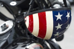 American flag helmet on a motorcycle