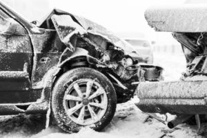 crashed cars in the snow