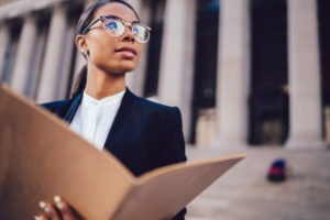 lady lawyer looking at her file