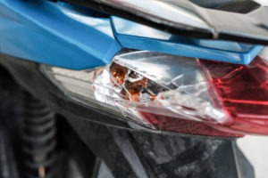 smashed headlight of a motorcycle