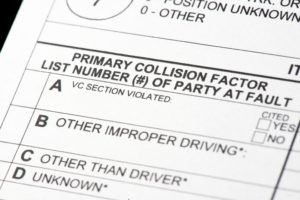 closeup of car accident report form