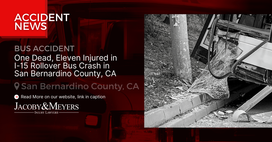 One Dead, Eleven Injured in I-15 Rollover Bus Crash in San Bernardino County, CA