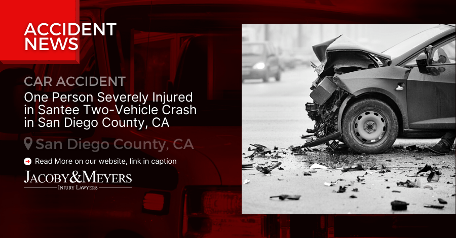 One Person Severely Injured in Santee Two-Vehicle Crash in San Diego County, CA